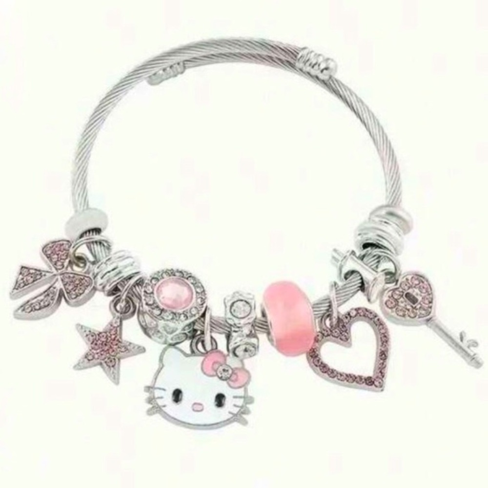 Hello Kitty Silver and Pink Charm Bracelet Anime Charms Feminine Delicate Cute